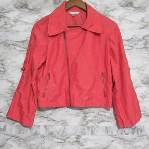 Cabi Moto Roll Tab Sleeve Cropped Jacket Size Small | Coral